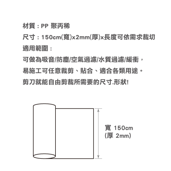 可做為吸音.防塵.空氣過濾.水質過濾.緩衝材使用